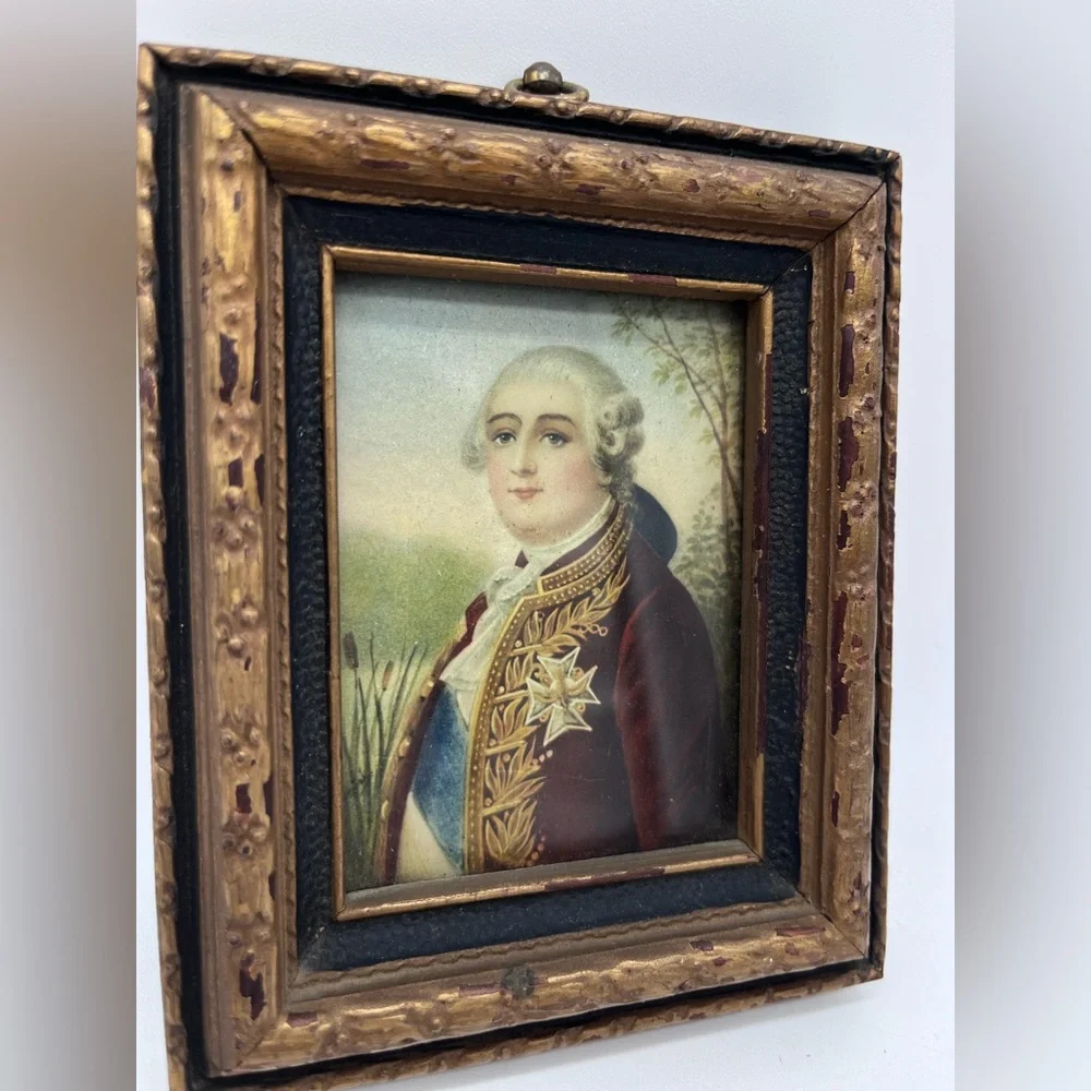 Antique Miniature King Louis XVI Portrait Vintage Art French Mini Portrait